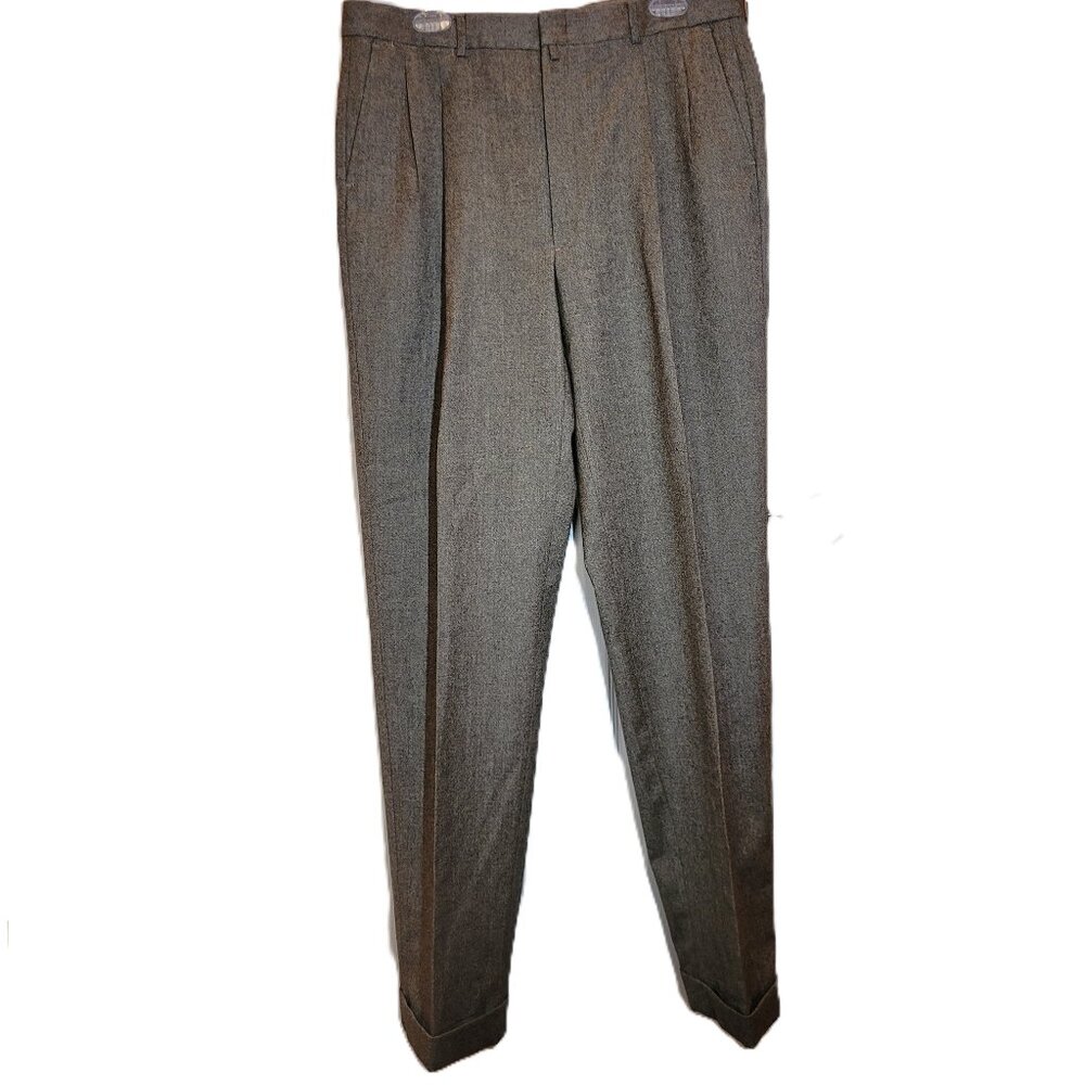 Vintage Tommy Hilfiger Pure Wool Cuffed Trouser Brown Sz 36